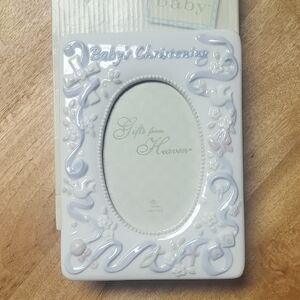 Russ porcelian  White Baby Christening Photo Frame 3 x 5" for baby boy new